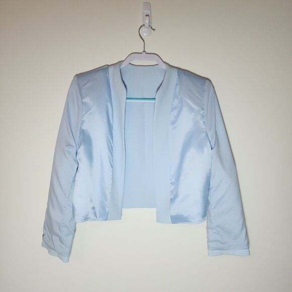 Hobbs London $290 Elize Jacket US 10 Pale Blue Open-Front Collarless 3/4 Sleeve - Picture 4 of 9